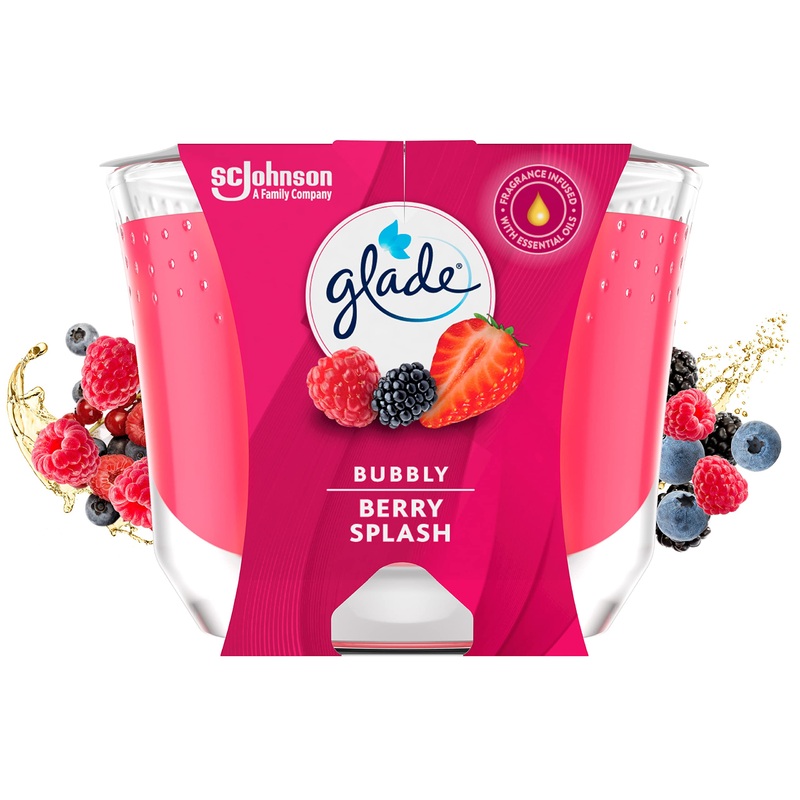 Glade Long-Lasting Scented Candle in Glass Bubbly Berry Splash Pack of 4 (4×224 g)