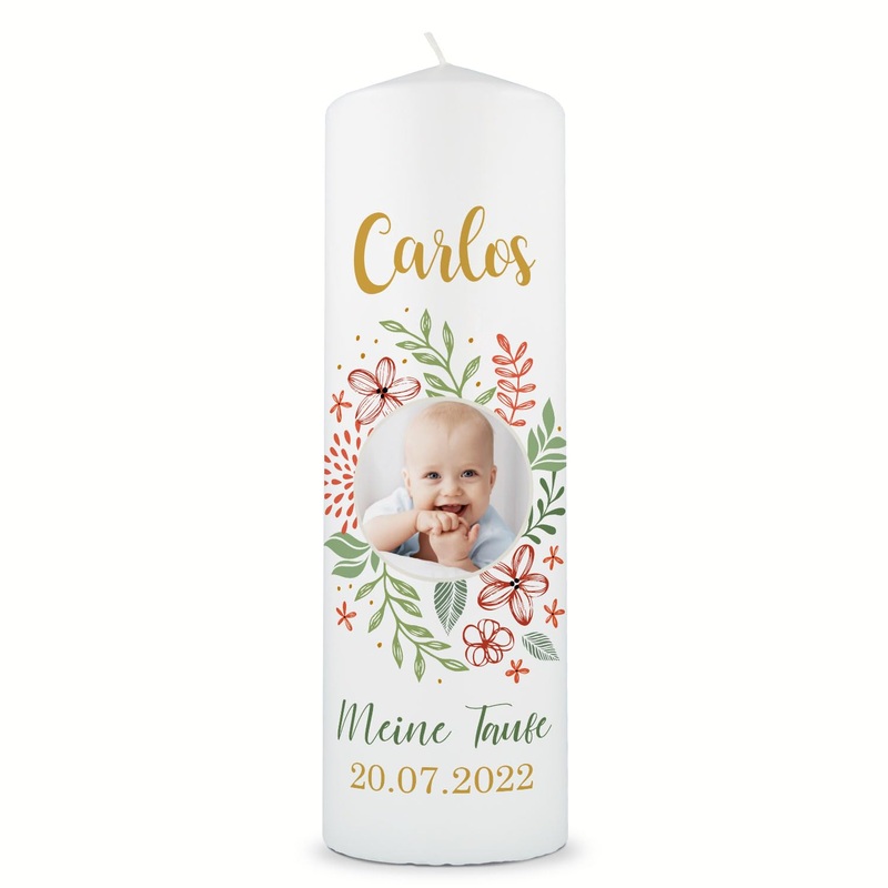 Gravure line printed candle – baby photo ore for baptism – Christian christening candle with your own photo – personalized with name date & image – High -quality stump pharmacles white 250/80 mm