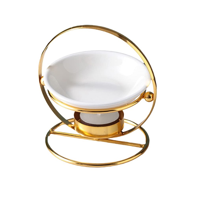 Ikaar fragrance lamp Tealight ceramic flower pattern fragrance oil Tealight holder aroma lamp aroma diffuse tealight with candy holder ceramic essential fragrance lamp gold