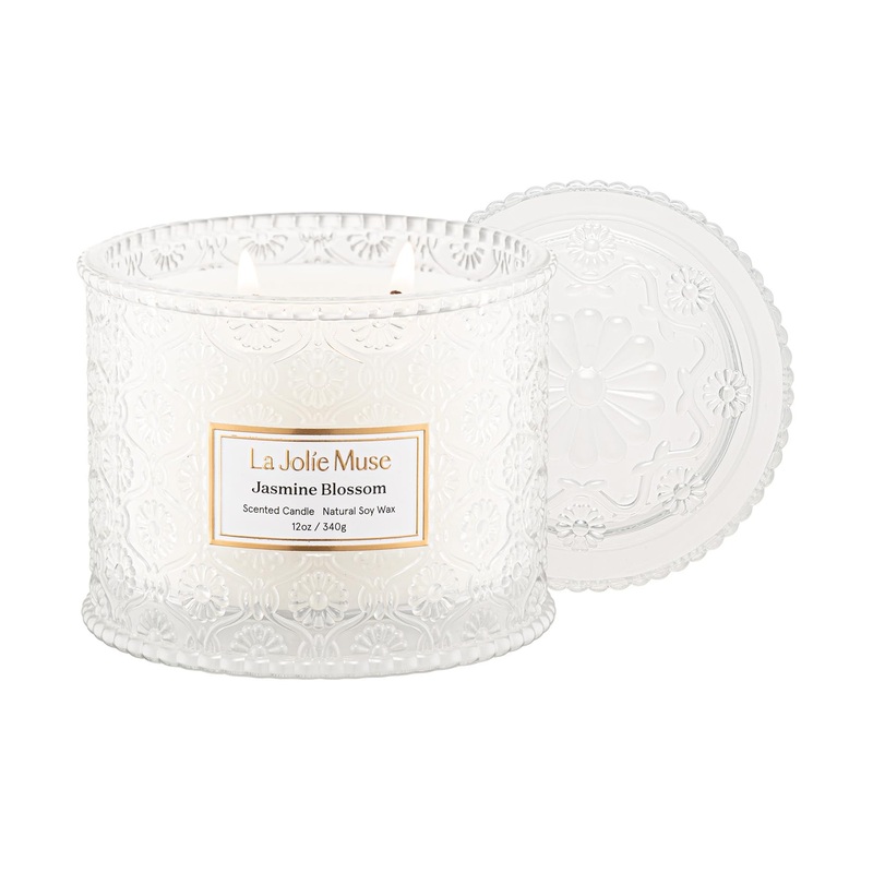 La Jolie Muse Jasmin-candle aroma candles for home large 2-docht soy candle fragrance candle gift clean burning candles approx. 340 g (12Oz) jasmine flowers