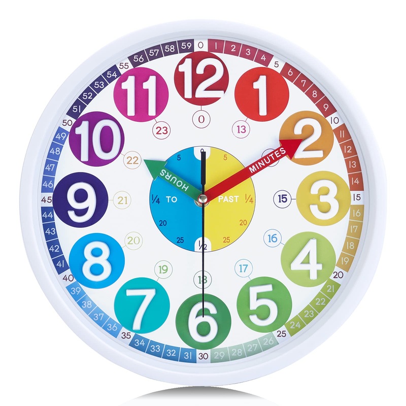 Lafocuse children wall clock silently colorful learning watch for boys and girls 3D digits creative without ticking for children’s room kindergarten school 30cm