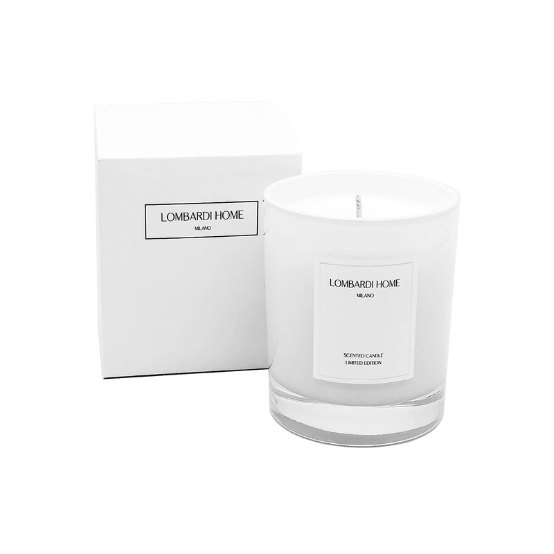 Lombardi Home – Vanilla fragrance candle in the white glass vessel – vegan and organic candle with natural soy wax – cotton – gift for home decoration – 46h burning time white