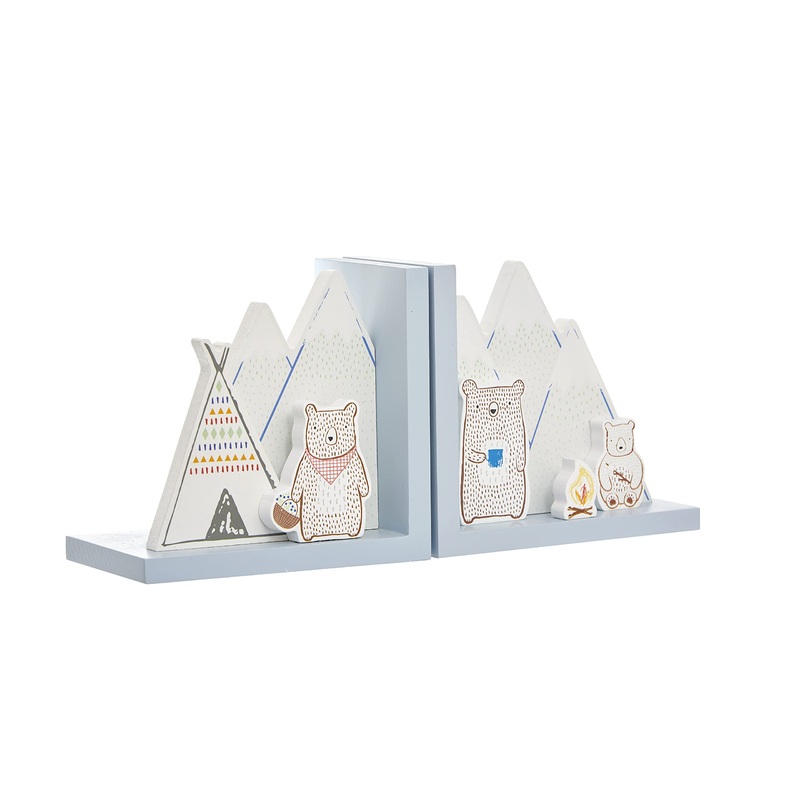 Mountain bear camp style children’s bookends.