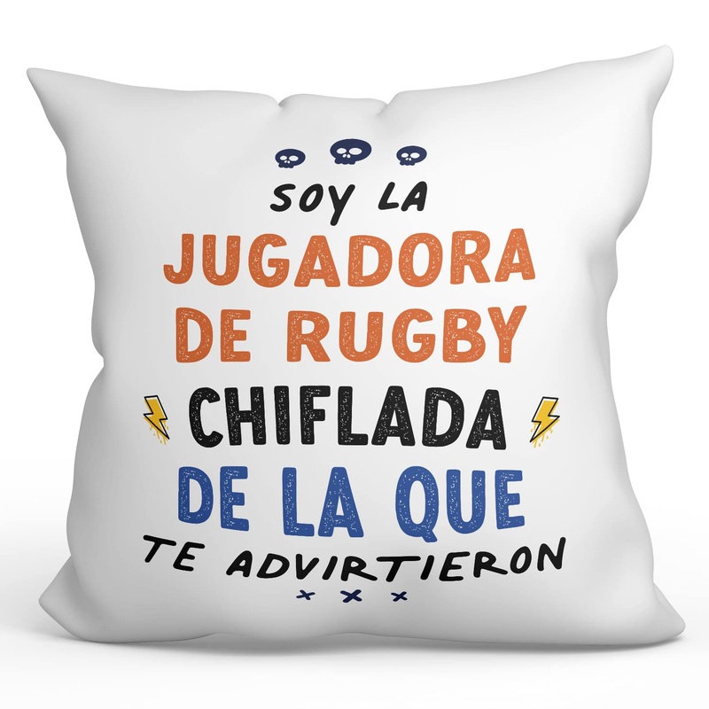 MUGFFINS RUGBY PLAYER woman Cushion Padding included – in Spanish – Todos te advirtieron – Funny gift – Pillow: cover and filling 15.7×15.7 inches Jugadora De Rugby