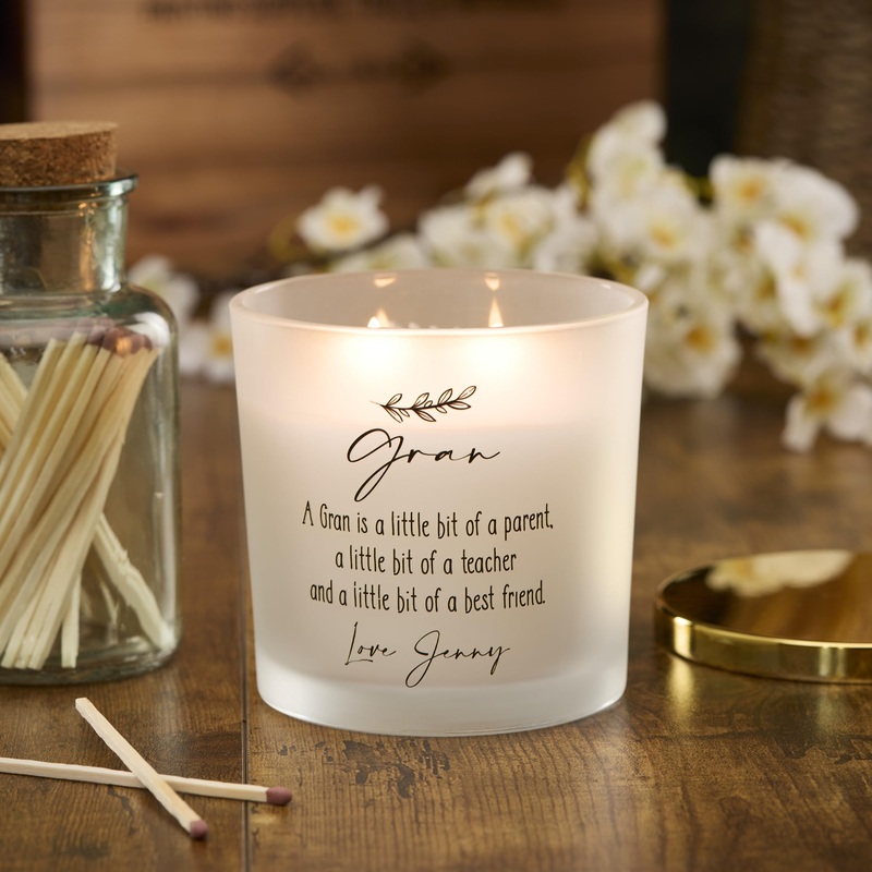 Personalised Large Double Wick Candle Gift for Gran with Sentiment (White Musk Vanilla)