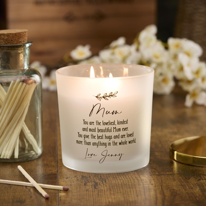 Personalised Large Double Wick Candle Gift for Mum with Sentiment (Fresh Cotton)