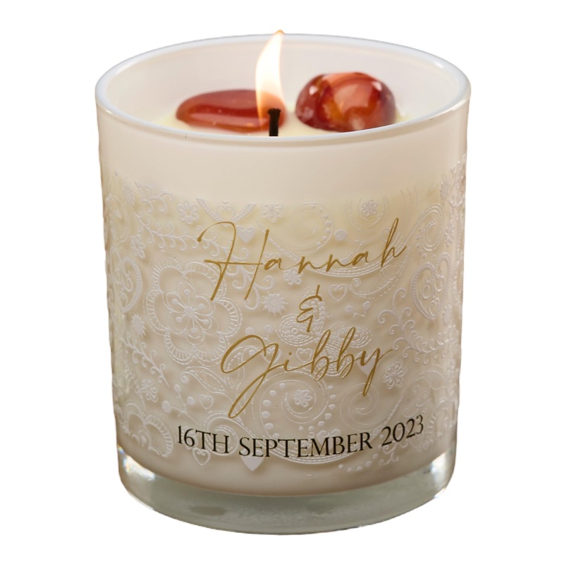 Personalised Wedding Day Candle Gift with Heart Background (Sea Breeze)