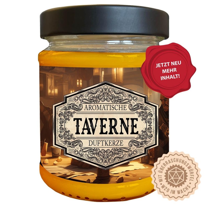Role play scented candle tavern with hidden D20 dice – handmade in Germany (new size) 240ml approx. 40 hours burning time