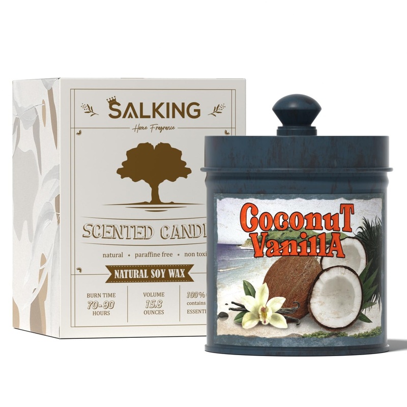 Salking fragrance candles vanilla and coconut soy groves for at home natural soy wax and essential oils Holiday Jar candle 90 hours of burning time gift soy wax cane