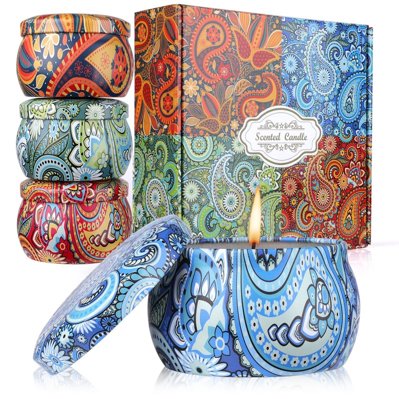 Scented Candles Gifts for Women 4Pcs 5.65OZ Natural Soy Wax Long Lasting Portable Travel Tin Aromatherapy Candles for Home Scented Birthday Gifts for her Christmas Multi-colored 4 Pc
