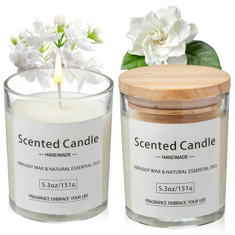 VETOUR Glass Aromatherapy Candles:2PCS Gardenia+ Jasmine Scented Soy Candle 10.6 OZ 80 Hours 8% Natural Essential Oils Fragrance Set Gift for Women Friends Mother’s Day Christmas Gardenia-jasmine 2pc