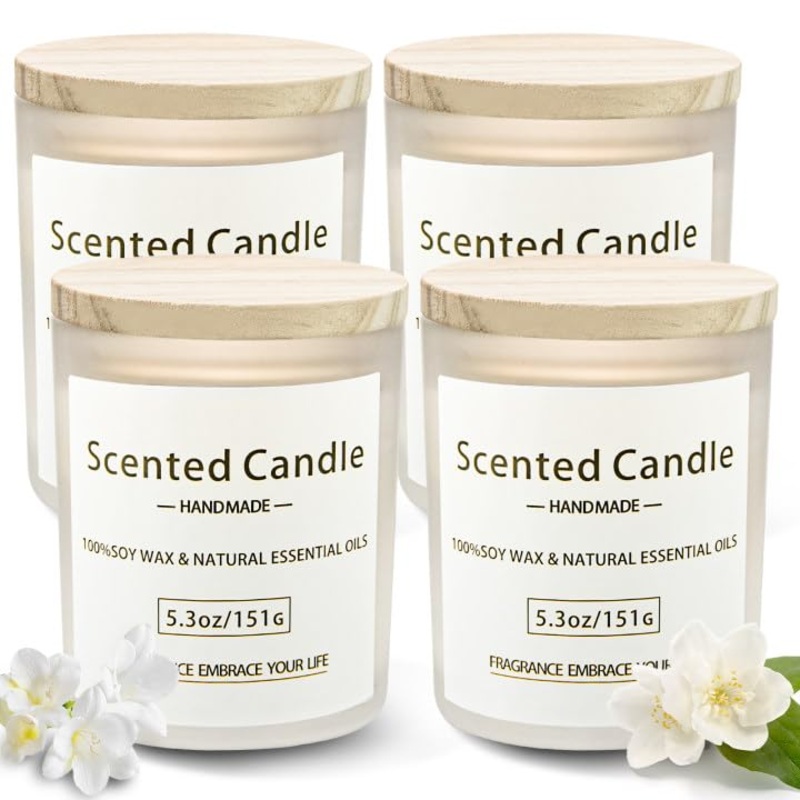 VETOUR Glass Fragrance Candles:4PCS Freesia+Jasmine Scented Soy Candle 21.2 OZ 160 Hours 8% Natural Essential Oils Aromatherapy Set Gift for Women Friends Mother’s Day Christmas Freesia-jasmine 4pc