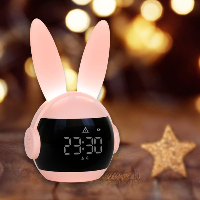 Vicloon children light alarm clock rabbits children’s alarm clock dual alarm clock with 6 ring tones 4 volume levels/snooze function/90 days standby time day-to-day gift for children (pink)
