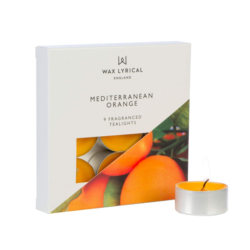 Wax Lyrical Scented Tealight Candles Box of 9 Mediterranean Orange Tealights Modern