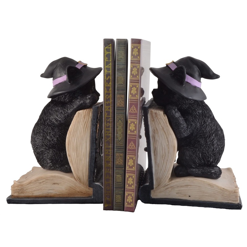 Witch cats with hat as bookends – 1 pair colored