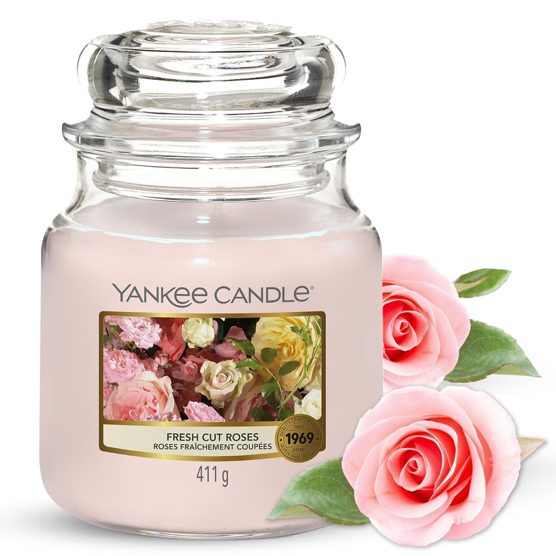 Yankee Candle Scented Candle | Fresh Cut Roses Medium Jar Candle| Burn Time: Up to 75 Hours Medium Jar Fresh Cut Roses