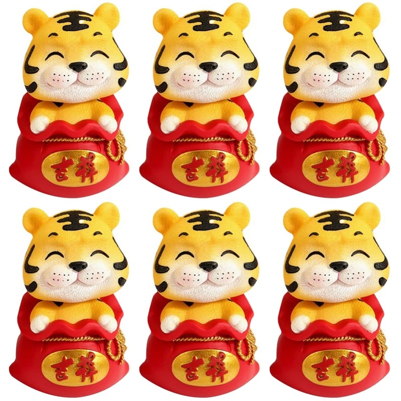 Artibetter 6 Pcs Year of The Tiger Bobble Head Ornament Children Toys Kids Playset Tiger Ornament Resin Decoration Digital Dash Desk Trinkets Car Dashboard Decorations Cute Animal Statue Wild Red 1x6pcs 6X6X9.5CMx6pcs