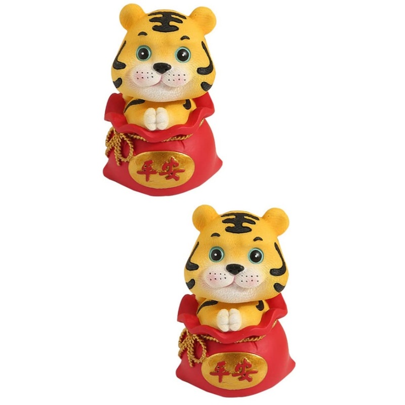 Beavorty 2 pcs year of the tiger bobble head ornament christmas toys light house decorations for home small animal toys Resin Lovely Animal Ornament car chinese mascot toys Home Tiger Decor Redx2pcs 6X6X9.5CMx2pcs