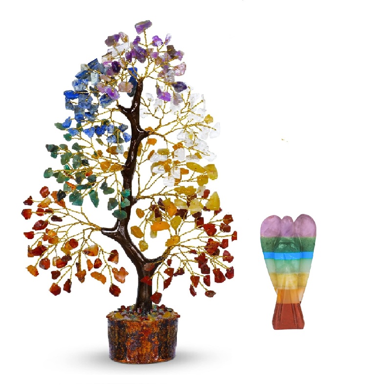Crystal Money Tree – Healing Stones – Guardian Angel – Feng Shui Figurine – Gemstone Tree Of Life – Meditation Decor – Handmade Gift – Chakra Stone – Crystals Cleansing – Home Decoration 10-12 Inch Red yellow