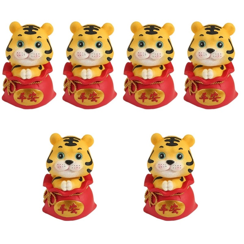 FOMIYES 6 pcs year of the tiger bobble head ornament chinese zodiac tiger sculpture new year cake decor year of the figurine car bubble head figure statue success puppet resin office desk Redx6pcs 6X6X9.5CMx6pcs