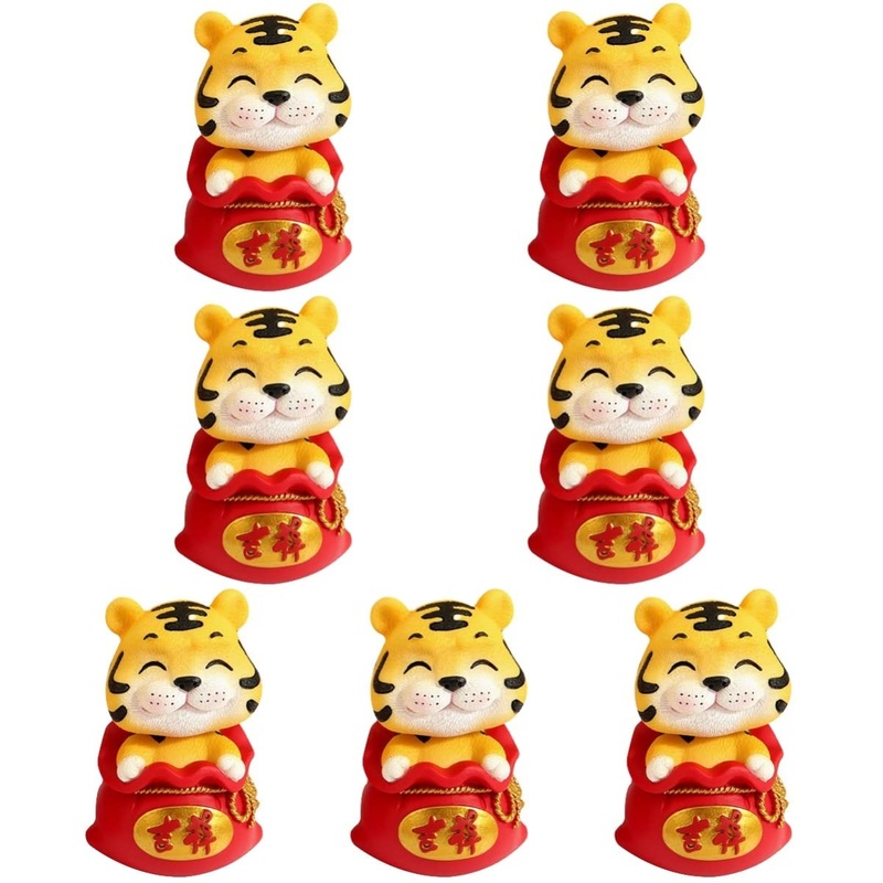 FOMIYES 7 Pcs Year of The Tiger Bobble Head Ornament Lip Gloss Office Red Resin Cute Red 1x7pcs 6X6X9.5CMx7pcs