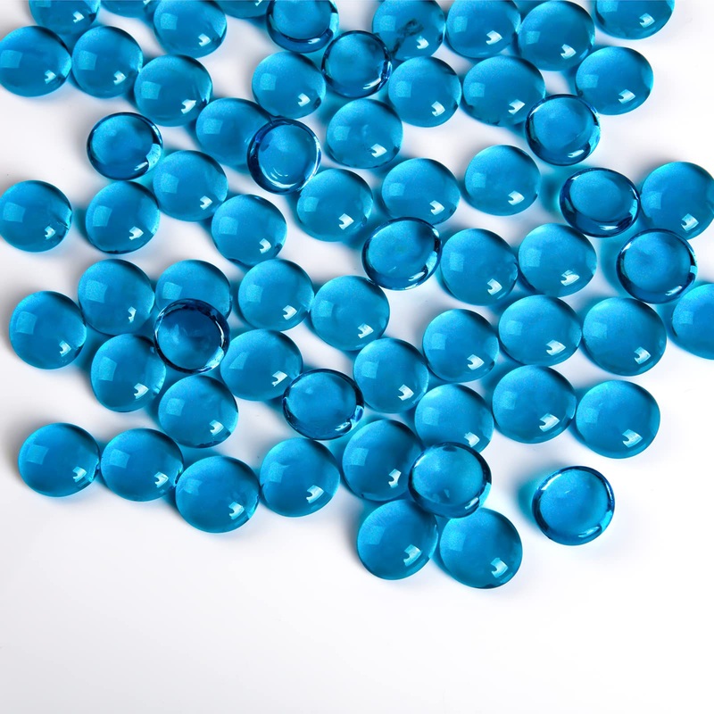 Hisredsun 260 pieces of sea blue glass pebble stones 1.35 kg of flat marble pearls vase filling stones artificial crystal stones decorative glass stones for aquarium flowerpot landscaping around blue