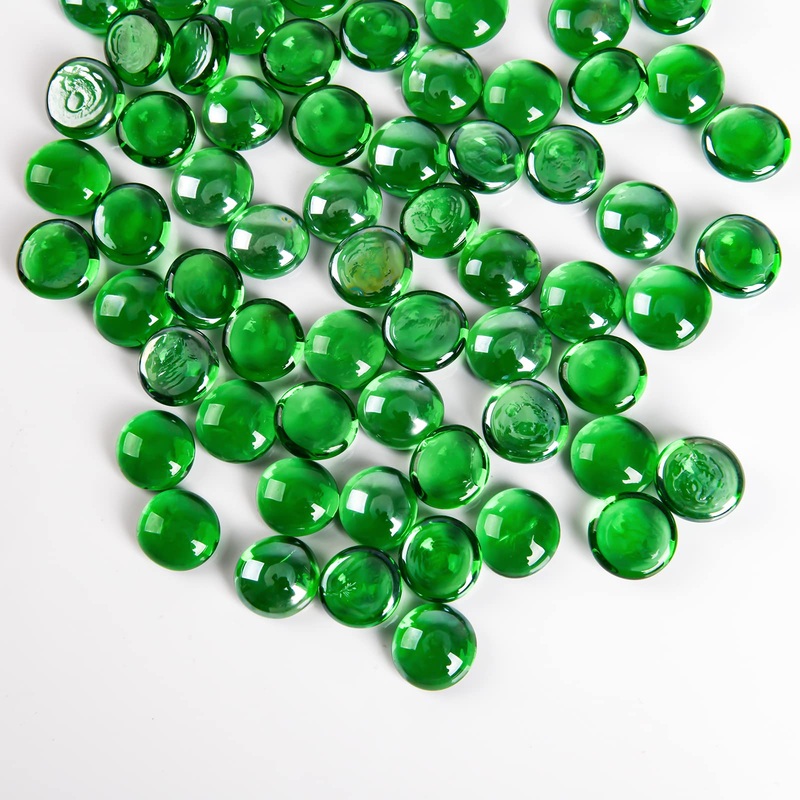Hisredsun 290 pieces of glass pebbles 1.35 kg green flat marble pearls vase filler stones fire glass pebble stones artificial crystal gemstones decorative stones river pebbles for aquarium flowerpot 17-20mm 1.35kg green