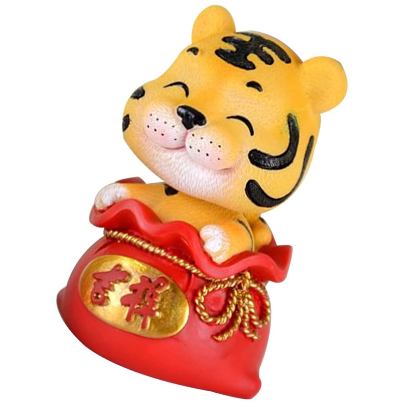 Hoement 1Pc year of the tiger bobble head ornament year of the figurine Shaking Head Bubble Toy 2022 Ornament wild cute desk decorations Home Animal Decoration puppet to rotate Lucky resin Red 1 6X6X9.5CM