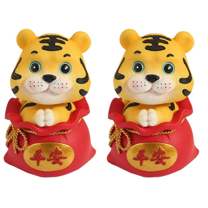 Hoement 2 pcs year of the tiger bobble head ornament 2022 new year sculpture good luck figurines zoo miniature cars bubble toys Home Animal Decoration resin office the bubble God of Wealth Redx2pcs 6X6X9.5CMx2pcs