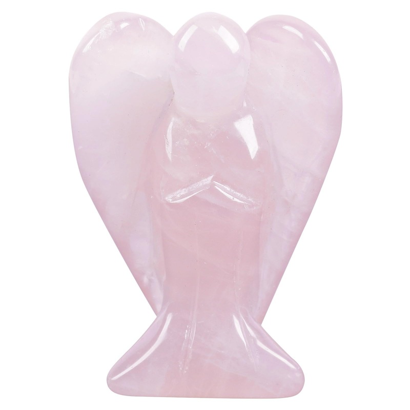 Lovionus89 Natural Rose Quartz Angel Statue Hand Carved Stone Healing Crystal Pocket Figurines Decoration 7.5 cm 75mm Rose Quartz