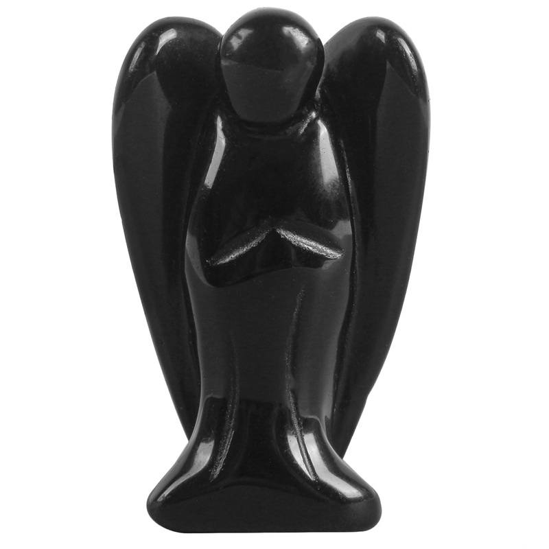 Lovionus89 Naturally black obsidian angel statue hand -carved stone healing crystal bag figures decoration 5cm 50mm black obsidian
