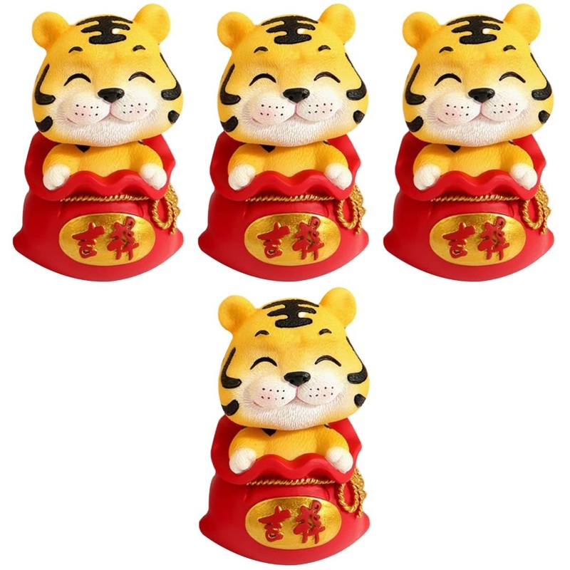 ORFOFE Digital Dash 4 Pcs Year of The Tiger Bobble Head Ornament Blush Office Resin Number Red Fengshui Statue Red 1x4pcs 6X6X9.5CMx4pcs