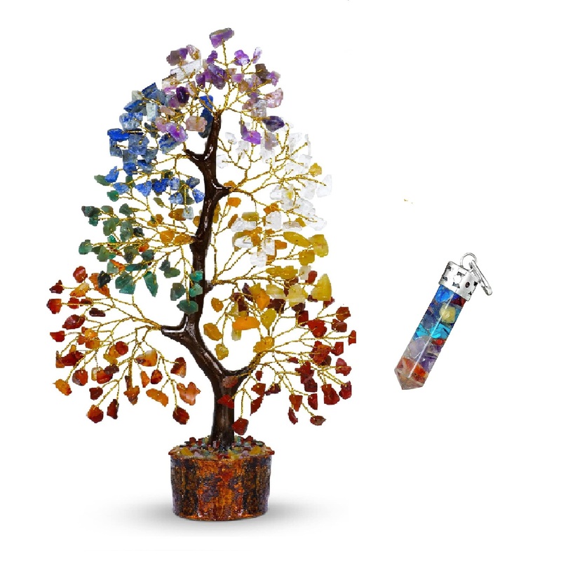 PYOR Chakra Tree Of life Crystals and Healing Stones Orgone Pendant Necklace – Seven Chakra Money Tree – Home Decor – Feng Shui – Spiritual Gift 10-12 inches Seven Chakra Crystal Agate Money Tree Pencil Pendant