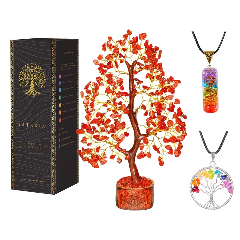 YATSKIA Red Jasper Crystals – Crystal Tree of Life – Gemstone Tree – Spiritual Items – Meditation Room Decor – Spiritual Decor – Reiki Gifts – Good Luck Charms – Metaphysical Gifts