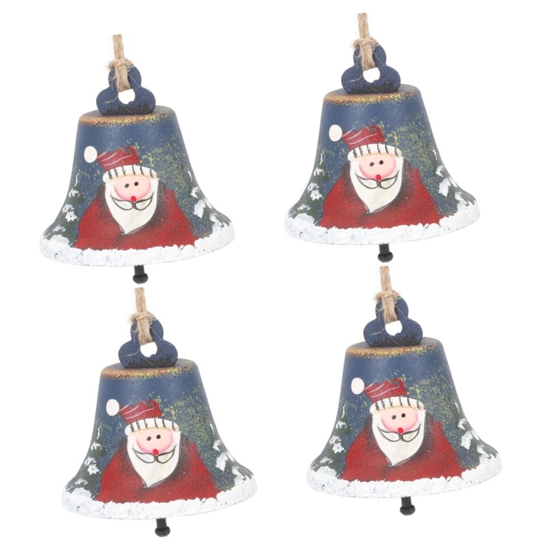 Abaodam 4 pieces of bell pendants from wrought iron seasonal bells ornaments snowman bell make funny ornaments for the Christmas tree Christmas Older doorbell 7x7cmx4pcs different colors x 4 pieces