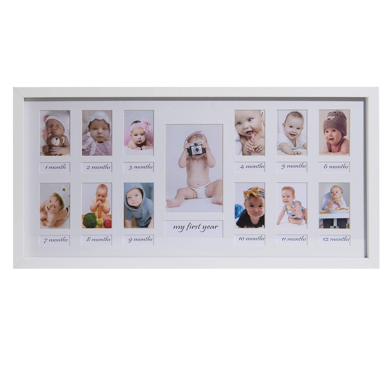 BD Art 23 x 50 cm Baby picture frame My first year picture gallery photo gallery with a passpartout and 12 photo excerpts for photos 5 x 7 cm and 1 photo 9 x 13 cm white 23 x 50 cm – baby white