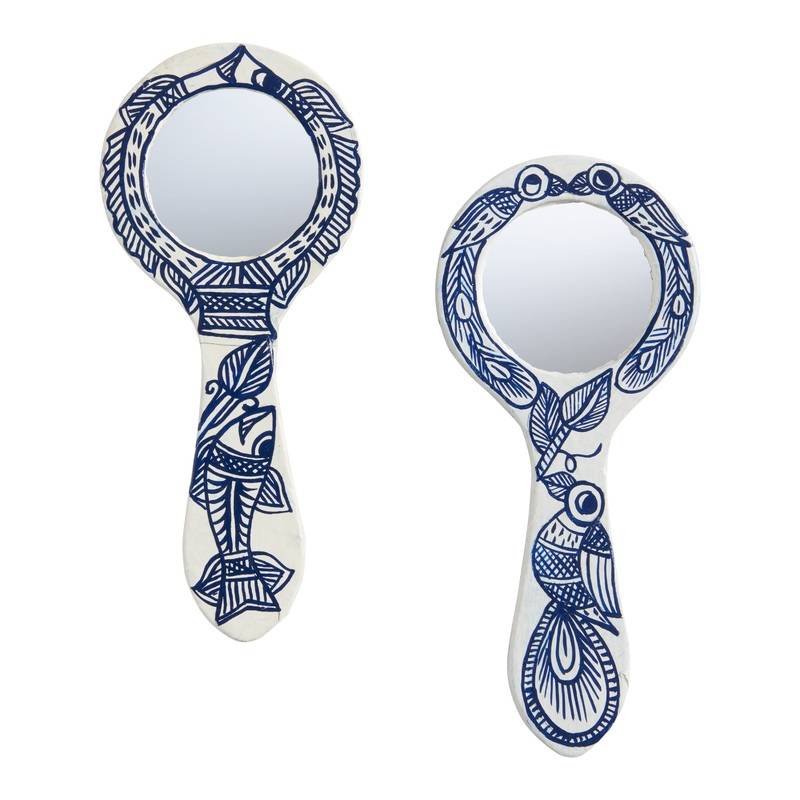 Blue and White Handheld Mirrors Set of 2