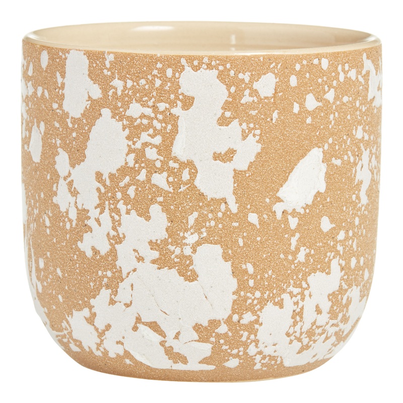 Brown And White Textured Dappled Ceramic Planter