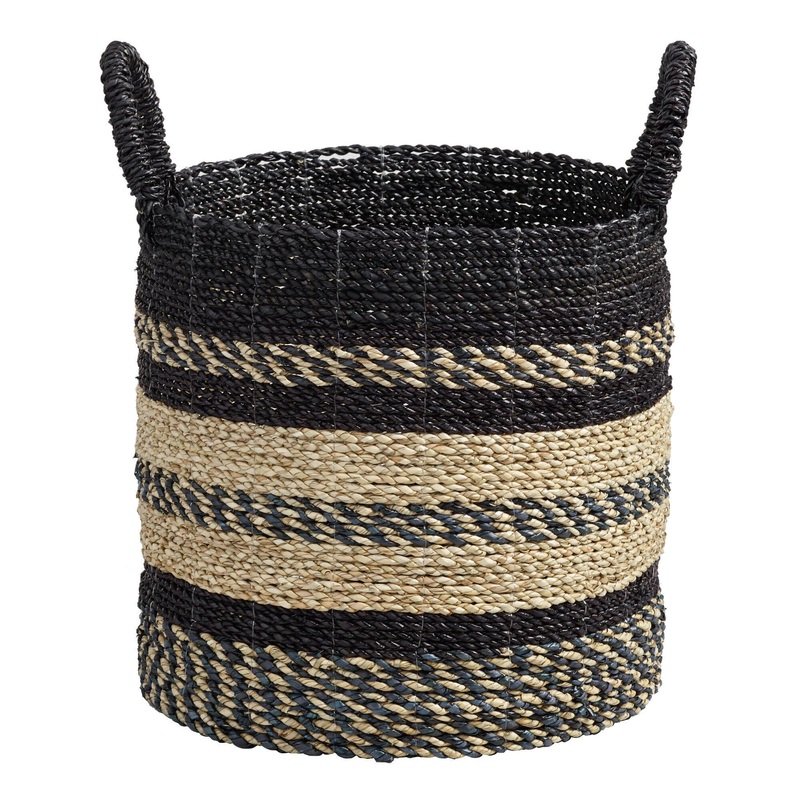 Calista Medium Black And Natural Seagrass Tote Basket