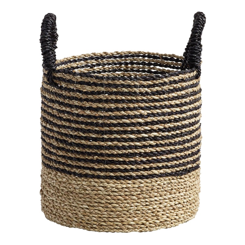Calista Small Black And Natural Seagrass Tote Basket