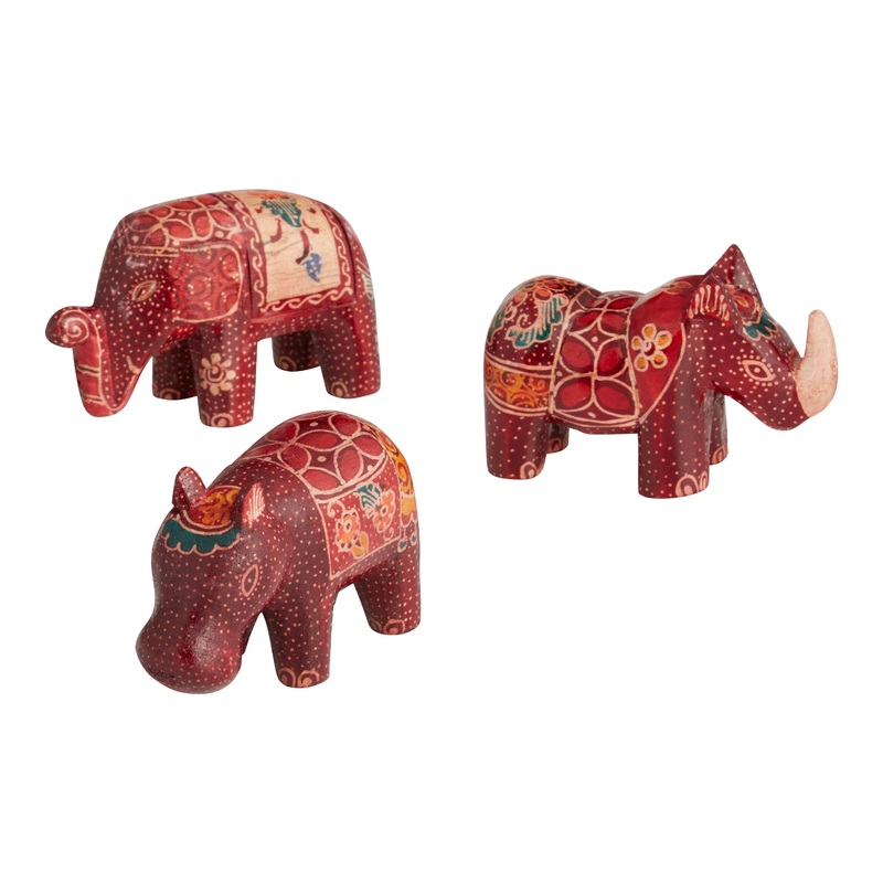 Carved Wood Batik Safari Animals Set of 3