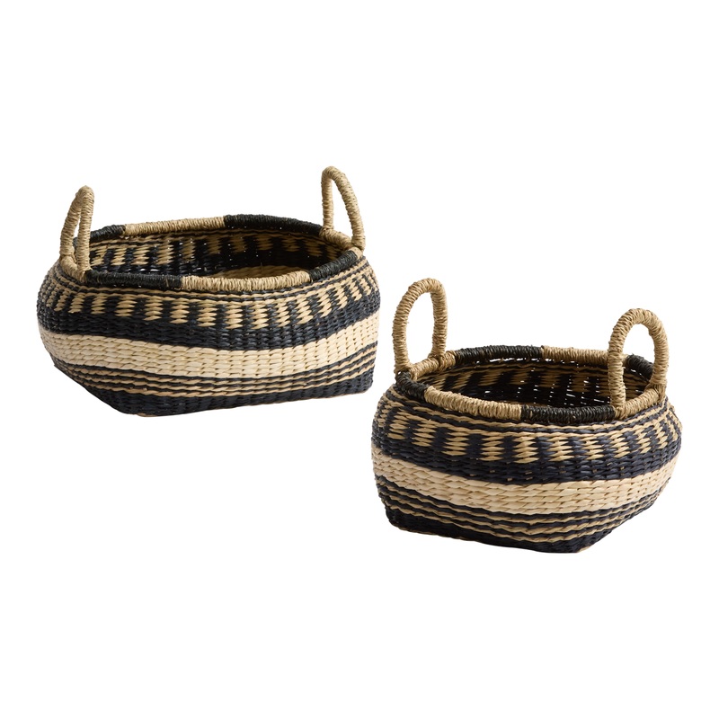 Etta Black and Natural Seagrass Low Basket