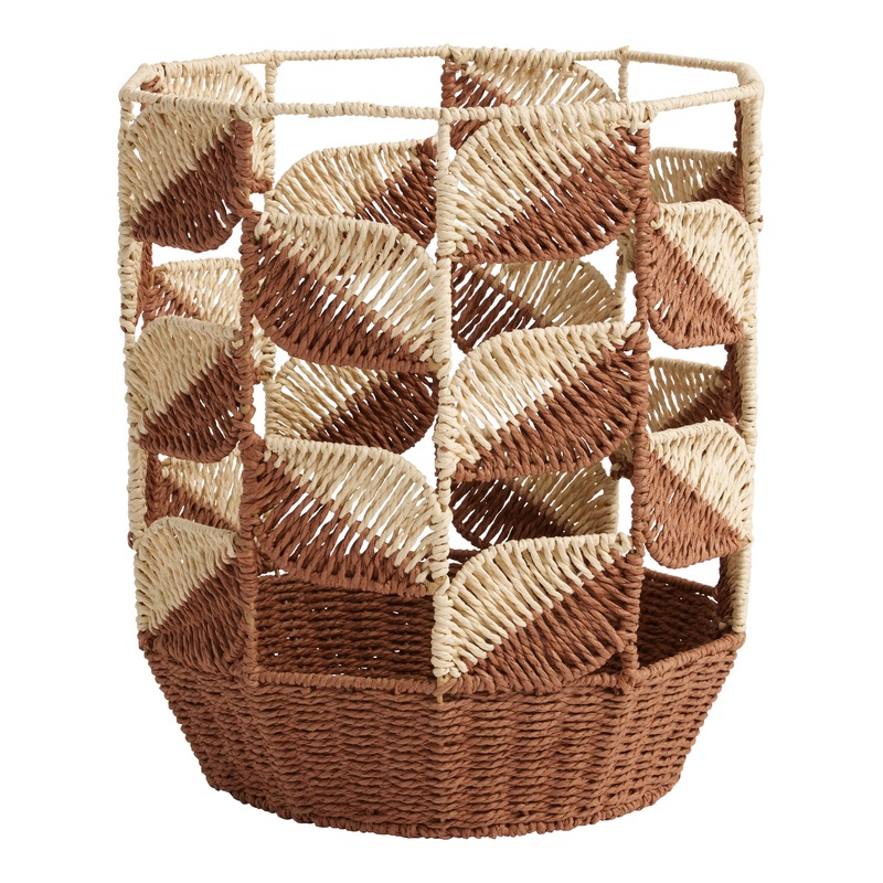 Frida Natural And Brown Dusty Rose Paper Rope Leaf Basket