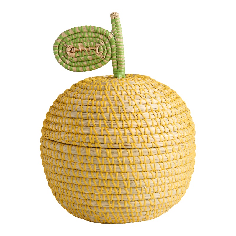 Gold Seagrass Lemon Shaped Basket with Lid