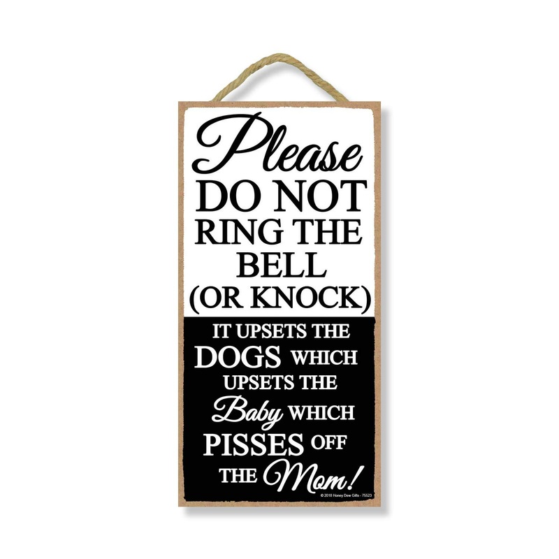 Honey Dew Gifts Funny Door Signs Please Do Not Ring The Bell or Knock 5 inch by 10 inch Hanging Wall Art Do Not Knock Sign