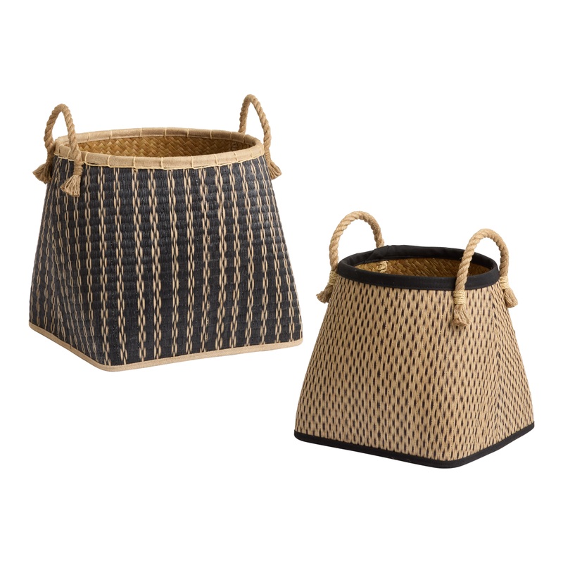 Jett Black and Natural Seagrass Patterned Basket