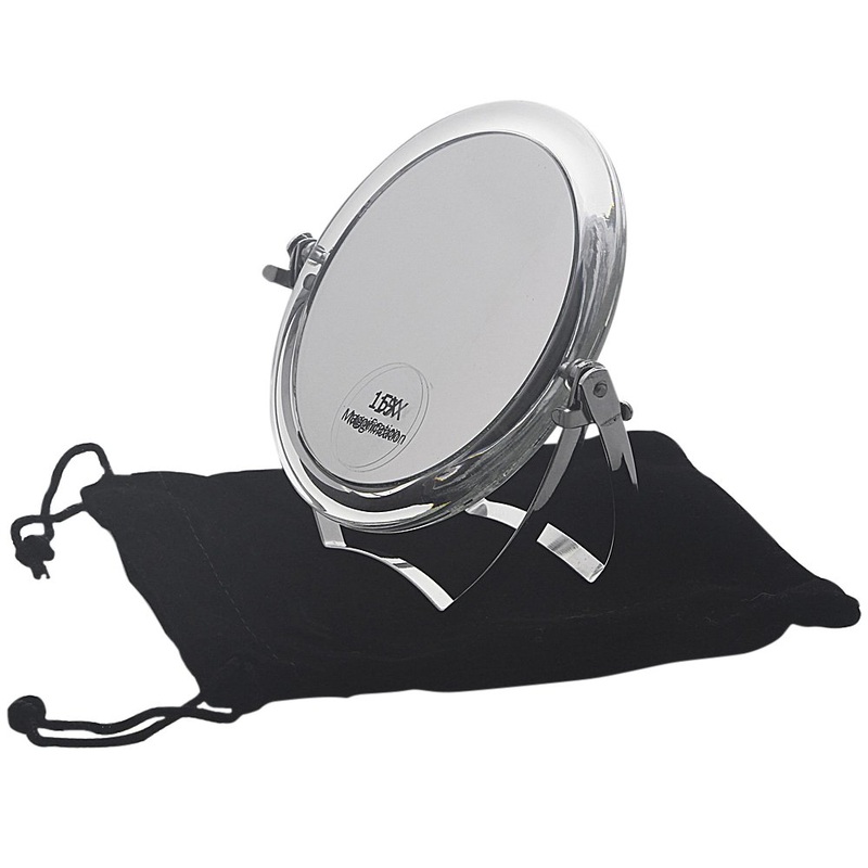 Kosmetex travel mirror 11cm standing mirror with 15x magnification RS 1:1 acrylic with metal bracket cosmetic mirror