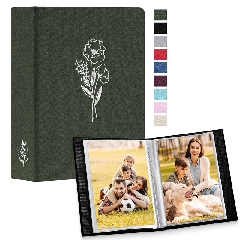 Lanpn Photo Album 10×15 50 2 Packs Small Mini Linen Insert Album for Portrait Format Photos Pictures Green 50 Photos/2PK Green