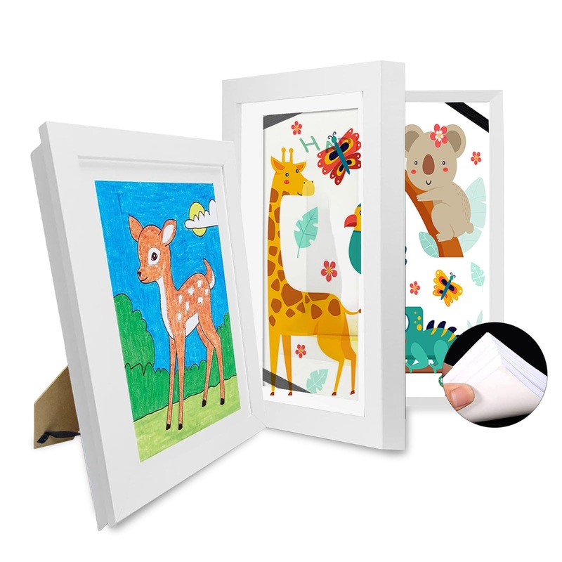 Leejard 2 pieces white picture frame for children’s drawings A4 front opening children’s future fauces made of wood exchange frame for children’s artwork drawing storage interchangeable children’s room decoration 21 x 29.7