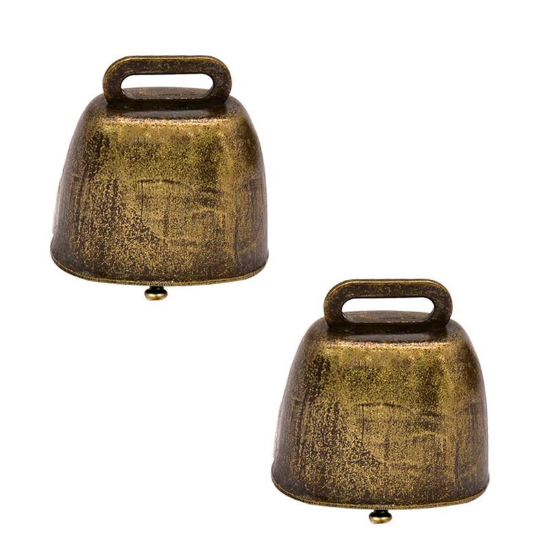 Metal cowbells antique style super loud horse sheep copper bells beef farm animal brass bells metal bells bronze bell (green bronze) 2 pieces of green